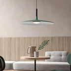 Aluminum pendant light displayed at an angle showing its form