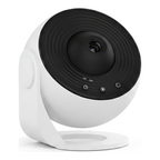 Galaxy star projector tilted to show its rounded body and control buttons