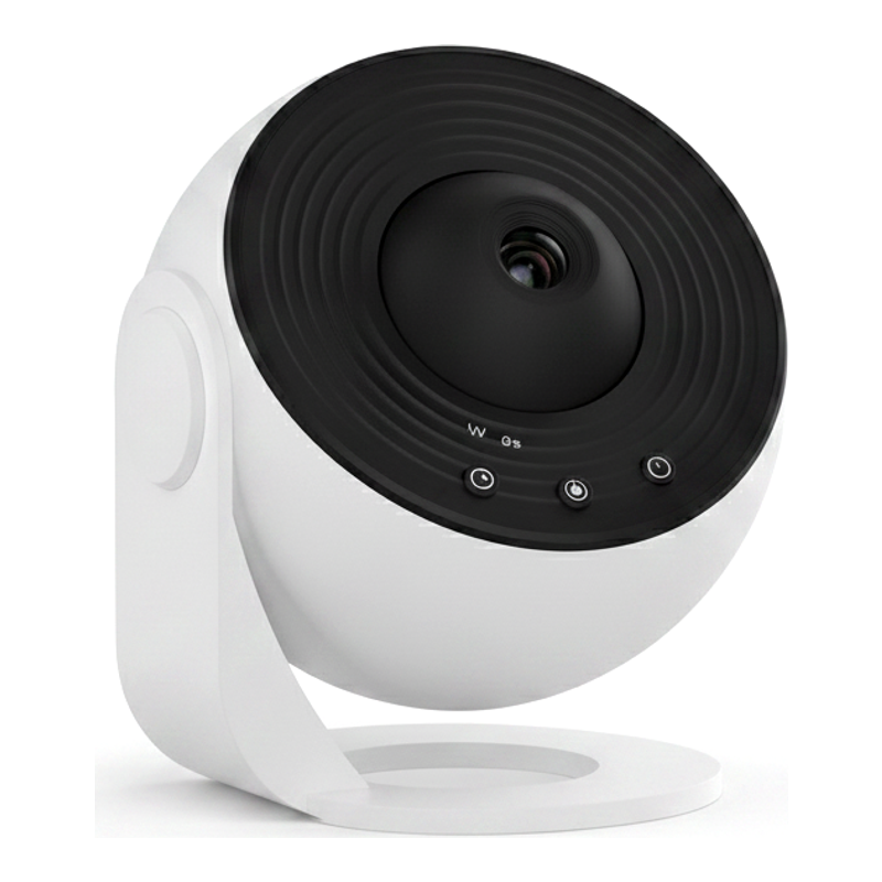 Close detail of the galaxy projector's lens dome and focus dial
