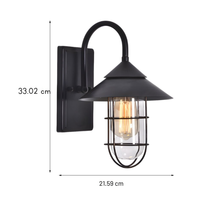 Rebello Round Glass and Iron Wall Sconce, Retro Black Outdoor Finish