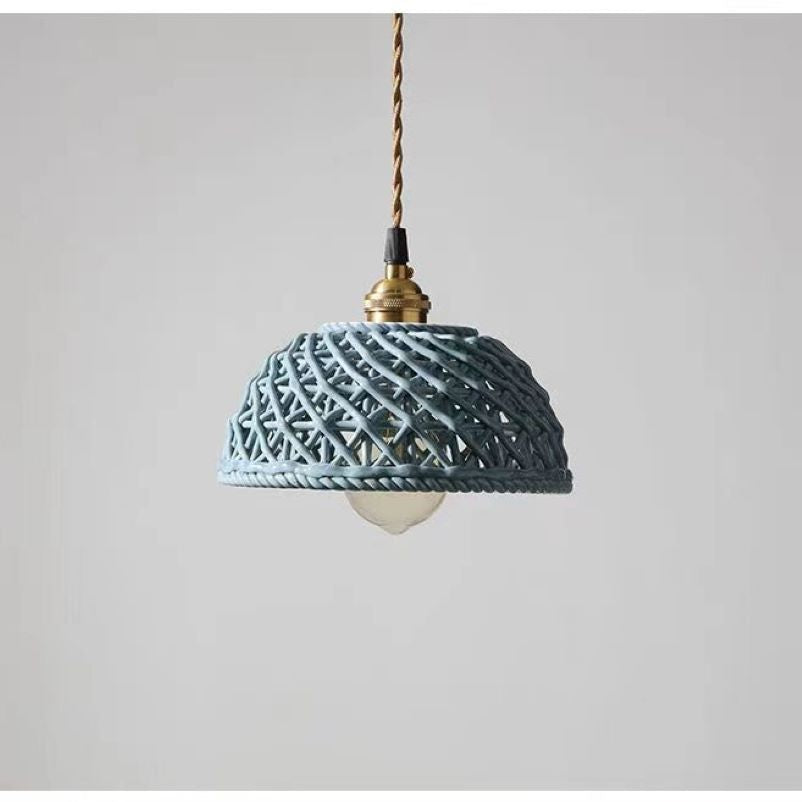 Ceramic Dome Pendant Light, Metal Frame, White or Blue, Kitchen Island Ready