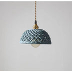 Ceramic Dome Pendant Light, Metal Frame, White or Blue, Kitchen Island Ready