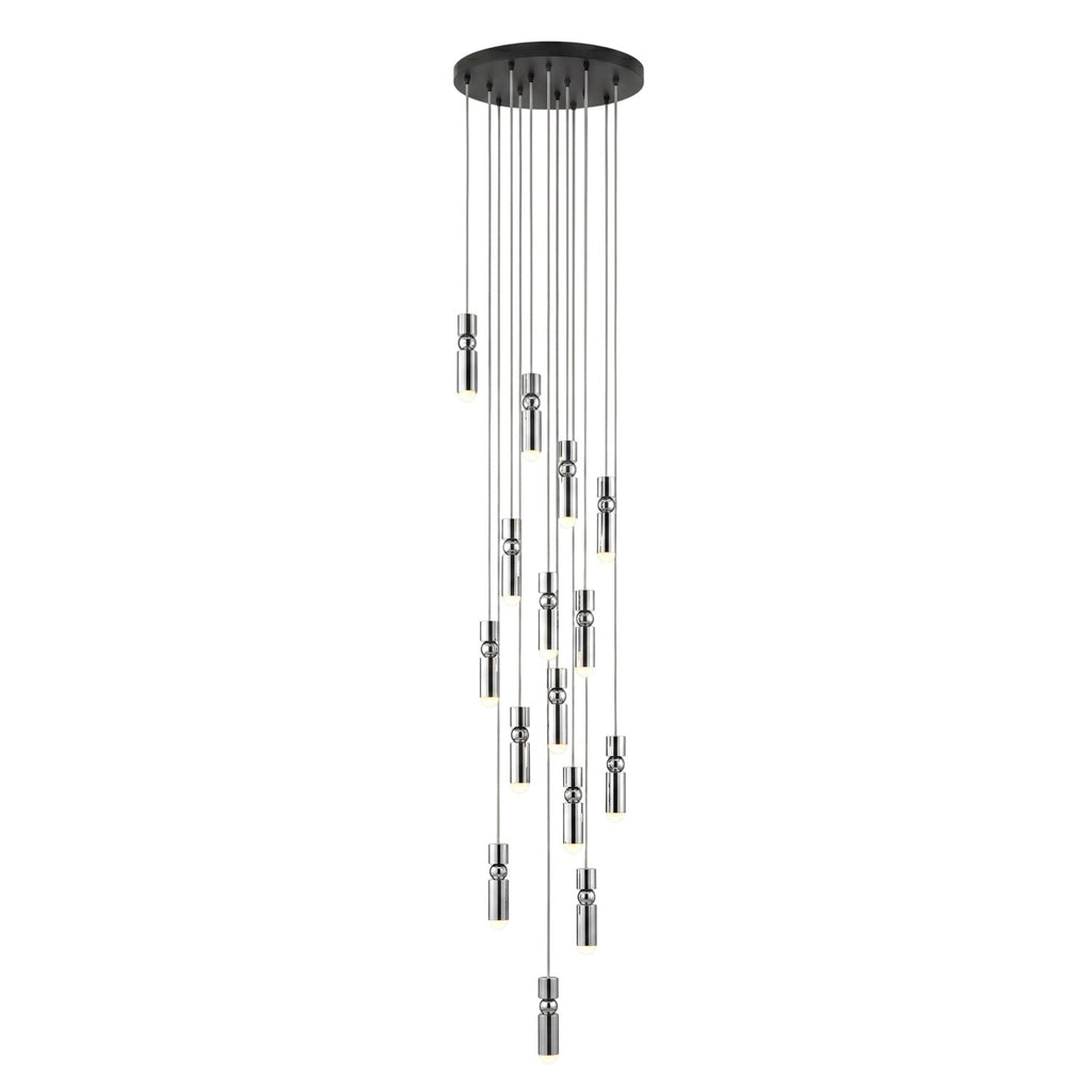 Cylinder cluster pendant light with fifteen heads glowing