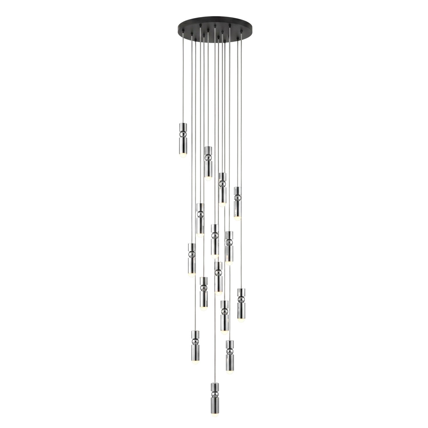 Cylinder cluster pendant light with fifteen heads glowing
