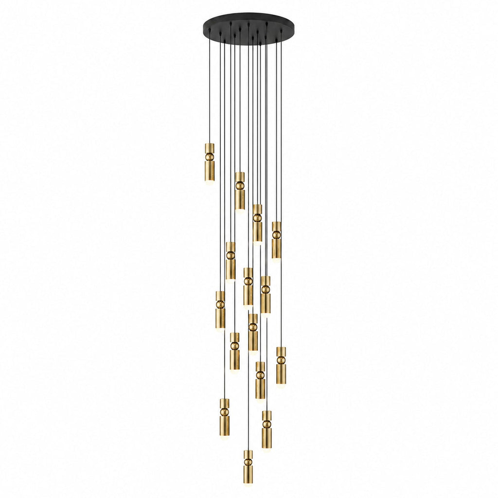 Fifteen head geometric pendant light over a spacious room