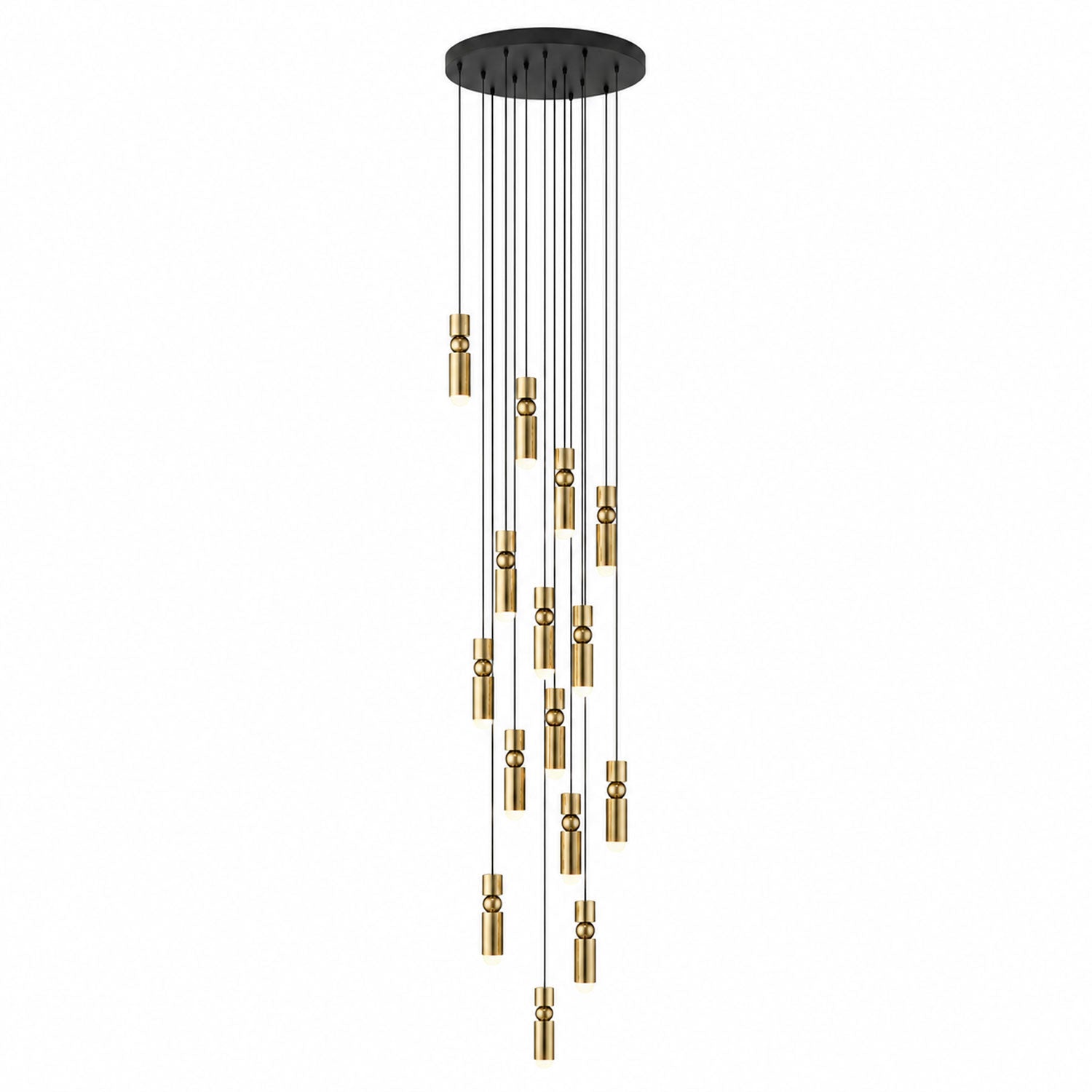 Fifteen head geometric pendant light over a spacious room