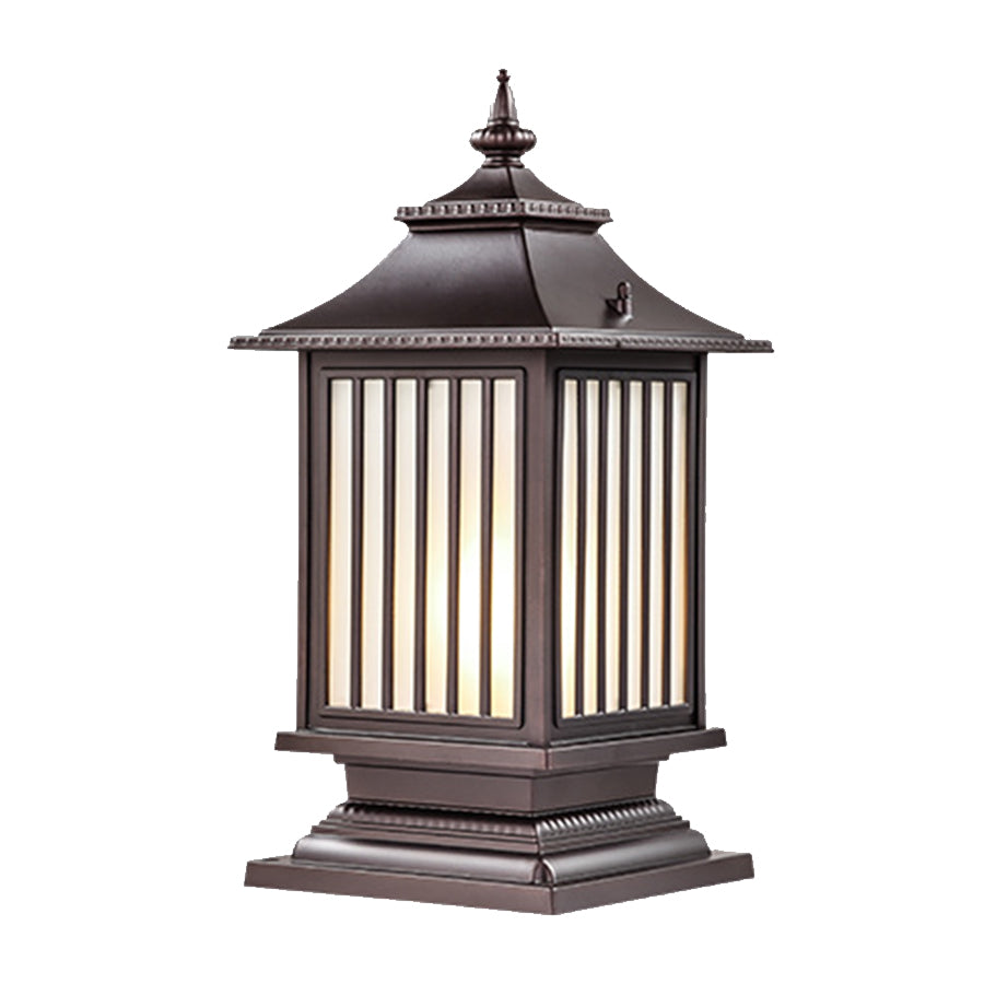 Die-Cast Aluminum Pillar Light, Lantern Shade With 3-Step LED