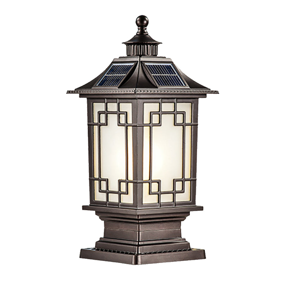 Die-Cast Aluminum Pillar Light, Lantern Shade With 3-Step LED