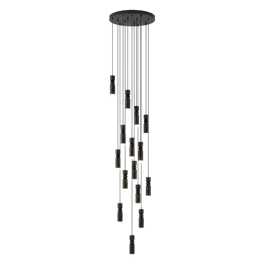 Fifteen head pendant light with cylinders in a large cluster