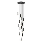 Fifteen head pendant light with cylinders in a large cluster