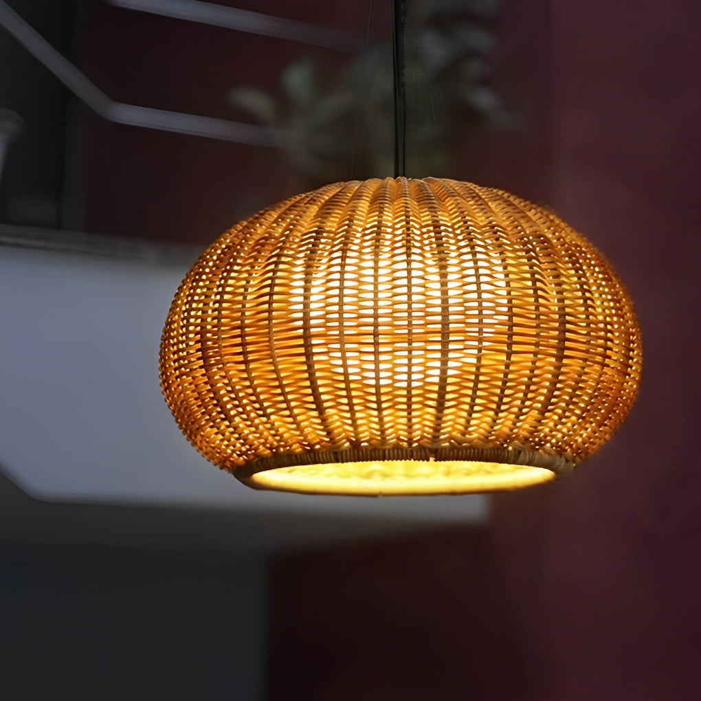 Woven Rattan Wall Lamp For Outdoor Spaces With Lantern-Style Shade