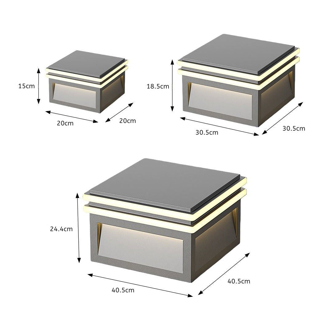 Lampes piliers avec base en acier, poteau LED carré minimaliste Theodore