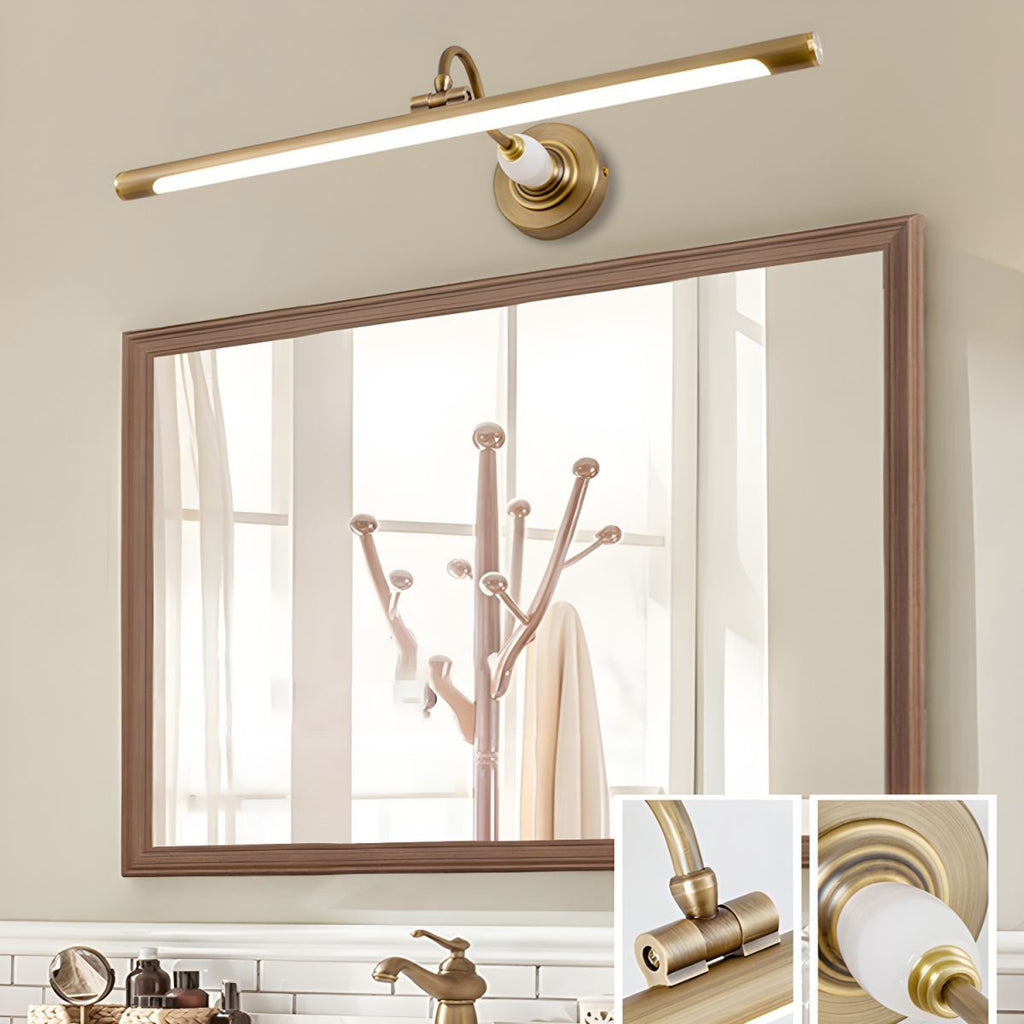 Mounted over a mirror above a wooden coat rack, this gold Clérachic wall sconce is shown with insets of its mounting hardware.