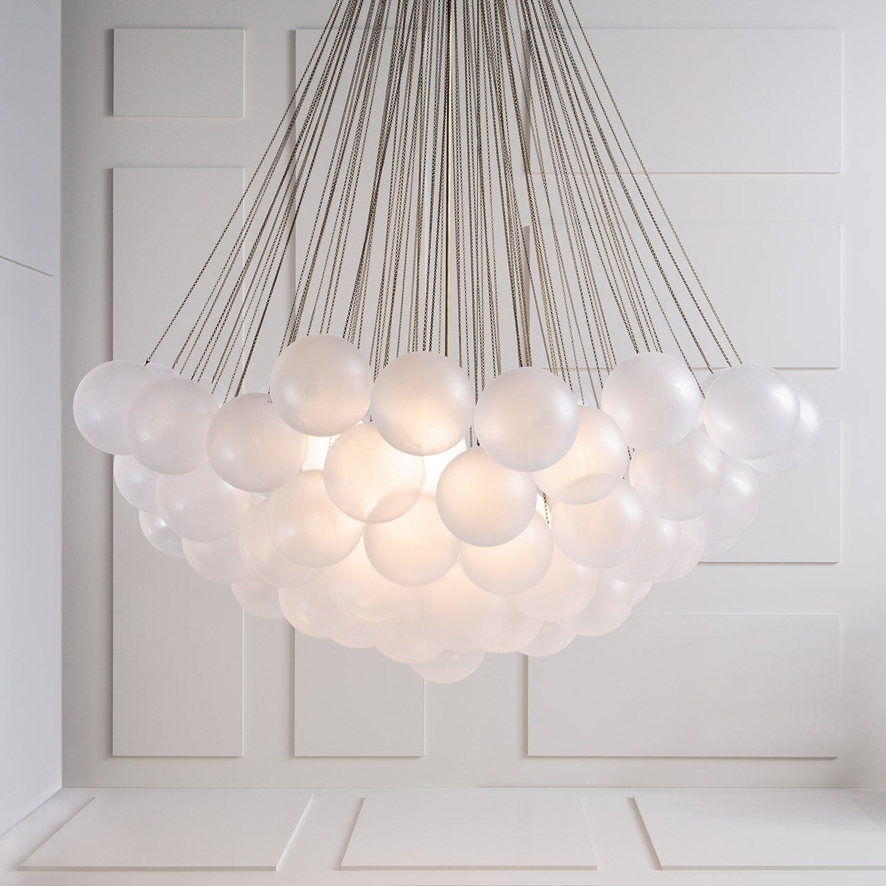 Frosted Glass Globe Bubble Chandelier, Gold, Black or Chrome, 19 to 73 Heads