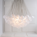 Frosted Glass Globe Bubble Chandelier, Gold, Black or Chrome, 19 to 73 Heads