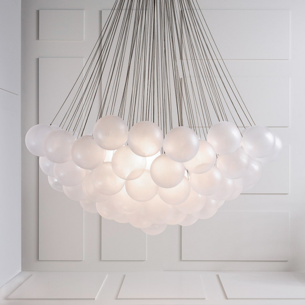 Frosted Glass Globe Bubble Chandelier, Gold, Black or Chrome, 19 to 73 Heads