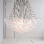Frosted Glass Globe Bubble Chandelier, Gold, Black or Chrome, 19 to 73 Heads