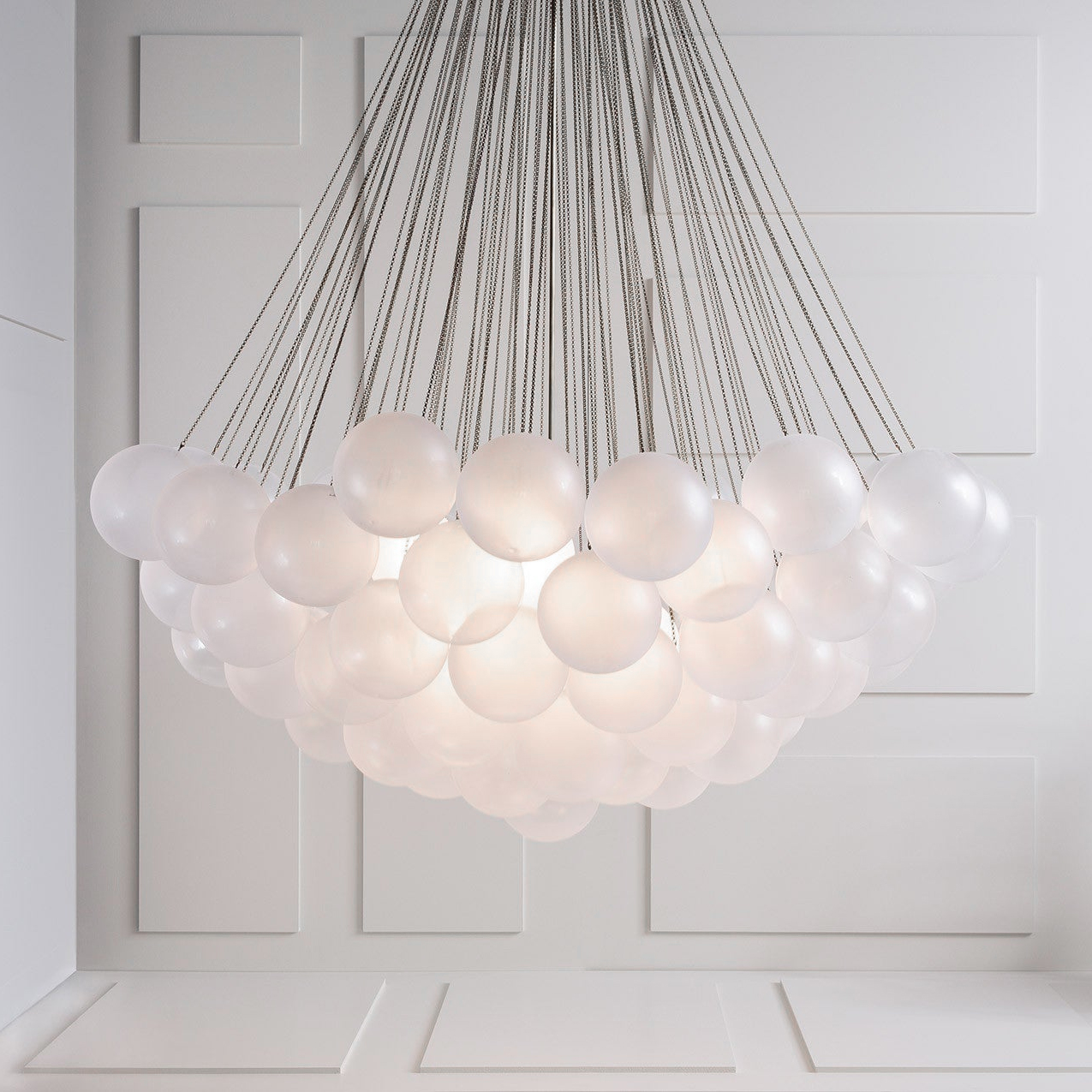 Frosted Glass Globe Bubble Chandelier, Gold, Black or Chrome, 19 to 73 Heads