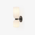 A final view of this matt black Clérachic wall light shows its opal shades against white.