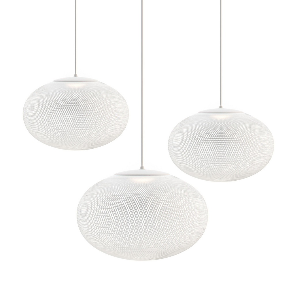 Latticed pendant light detail of the diffused glow
