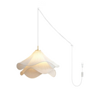Ethereal Bloom plug-in pendant light shown with cord detail and the white pleated shade