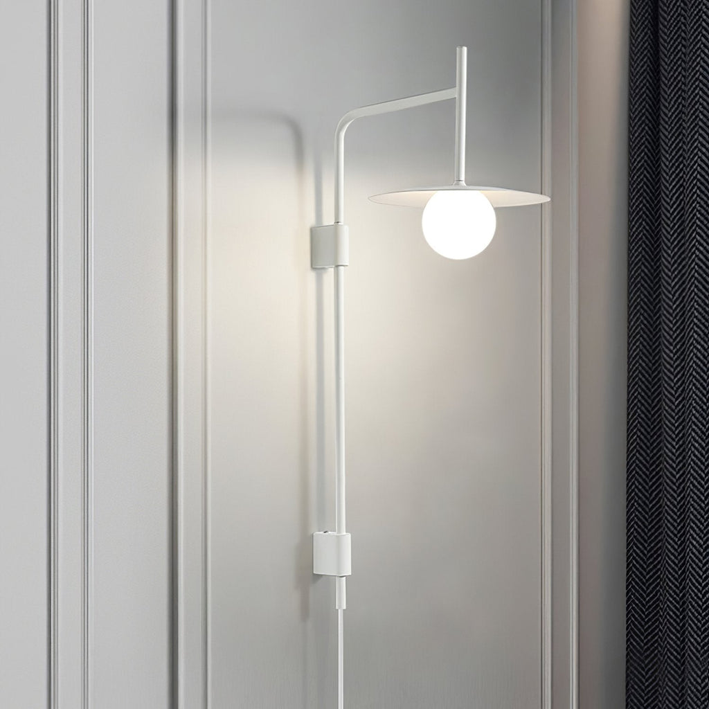 Adjustable wall lamp with iron arm and frosted glass shade