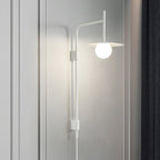 Adjustable wall lamp with iron arm and frosted glass shade