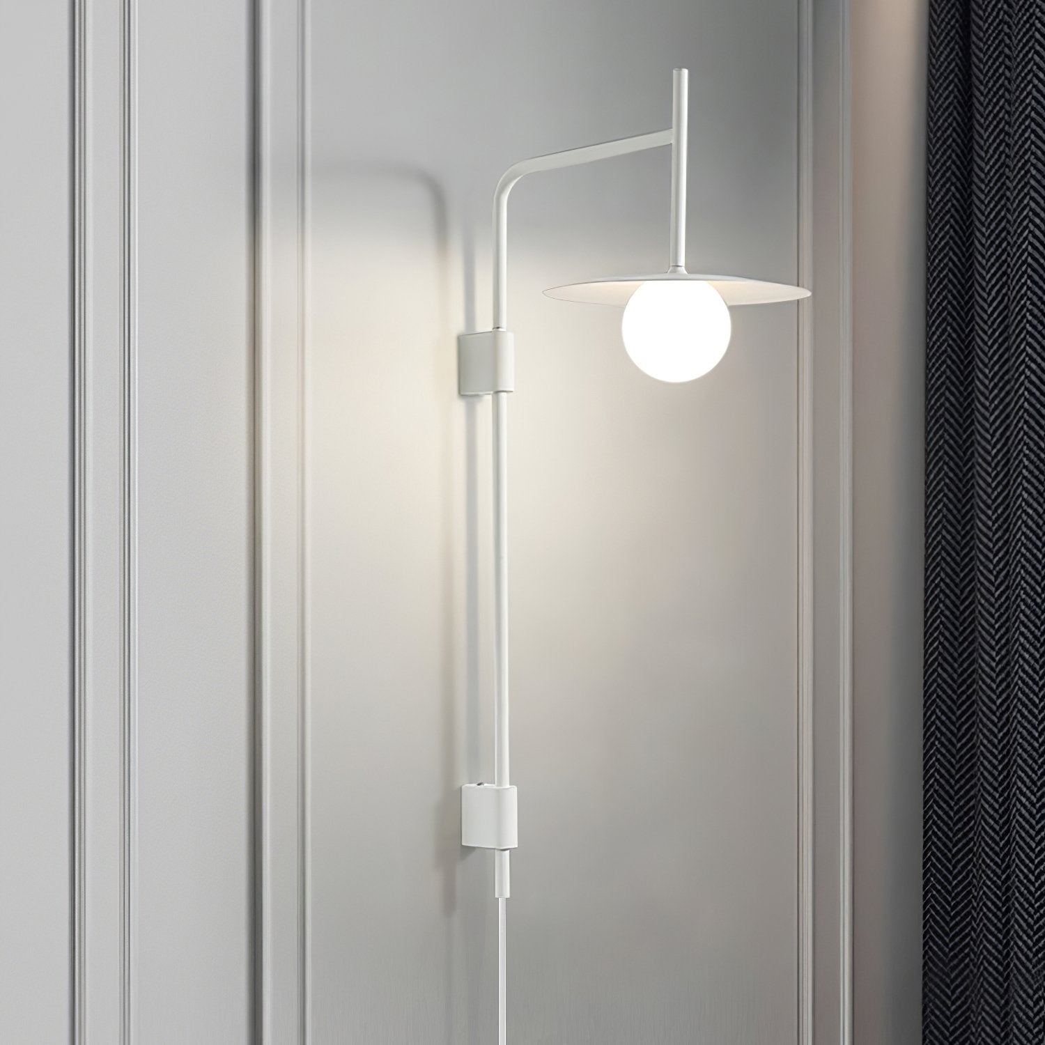Adjustable wall lamp with iron arm and frosted glass shade