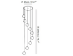 Dimension drawing of the nine-ball size: 40 cm / 15.7 in canopy and 200 cm / 78.7 in drop.