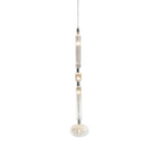 This Clérachic pendant's woven finial and wire-cage shade glow warmly against a black backdrop.