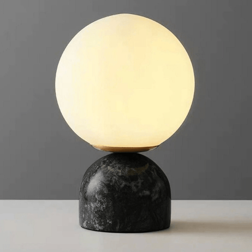 Diagram of the marble table lamp with glass orb dimensions