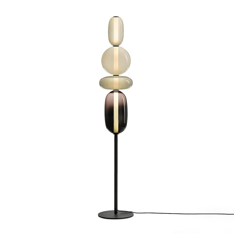 Candied Glass Floor Lamp, Hand-Blown Crystal Clusters, Black Body, LED