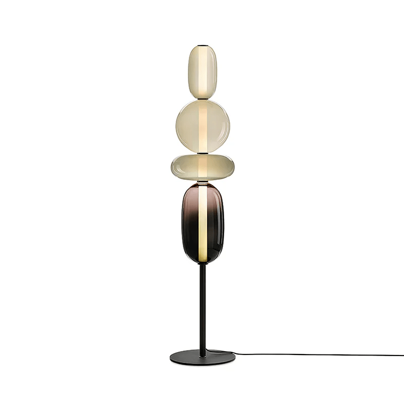 Detail of hand-blown crystal glass components on a floor lamp