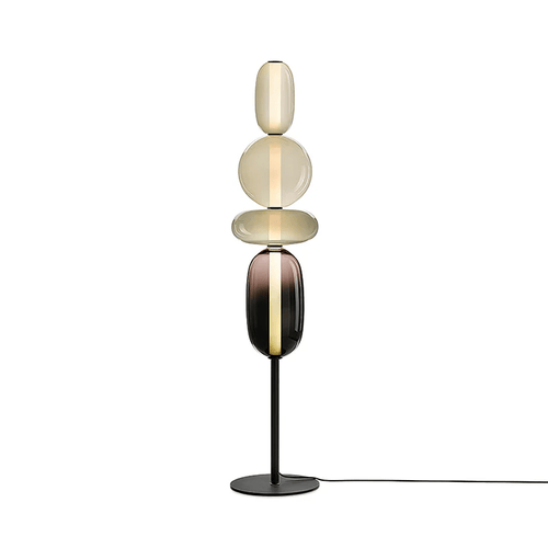 Detail of hand-blown crystal glass components on a floor lamp