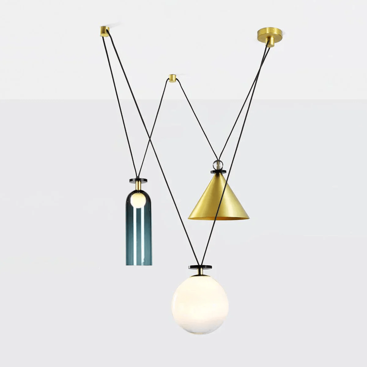 Geometrisk lysekrone, modulære glasskærme, E14-fatning, guld eller sort