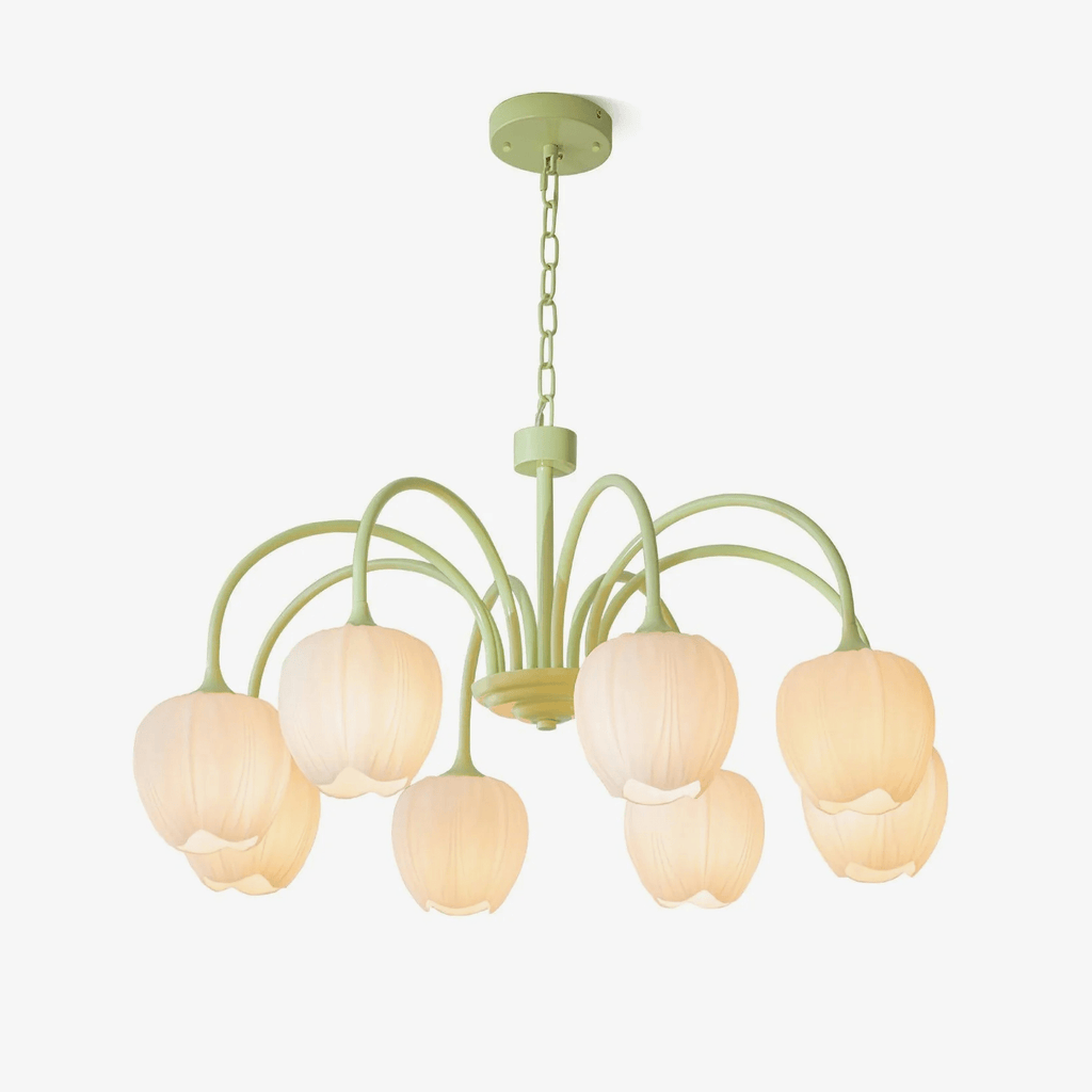 Tulip chandelier shown against a plain backdrop