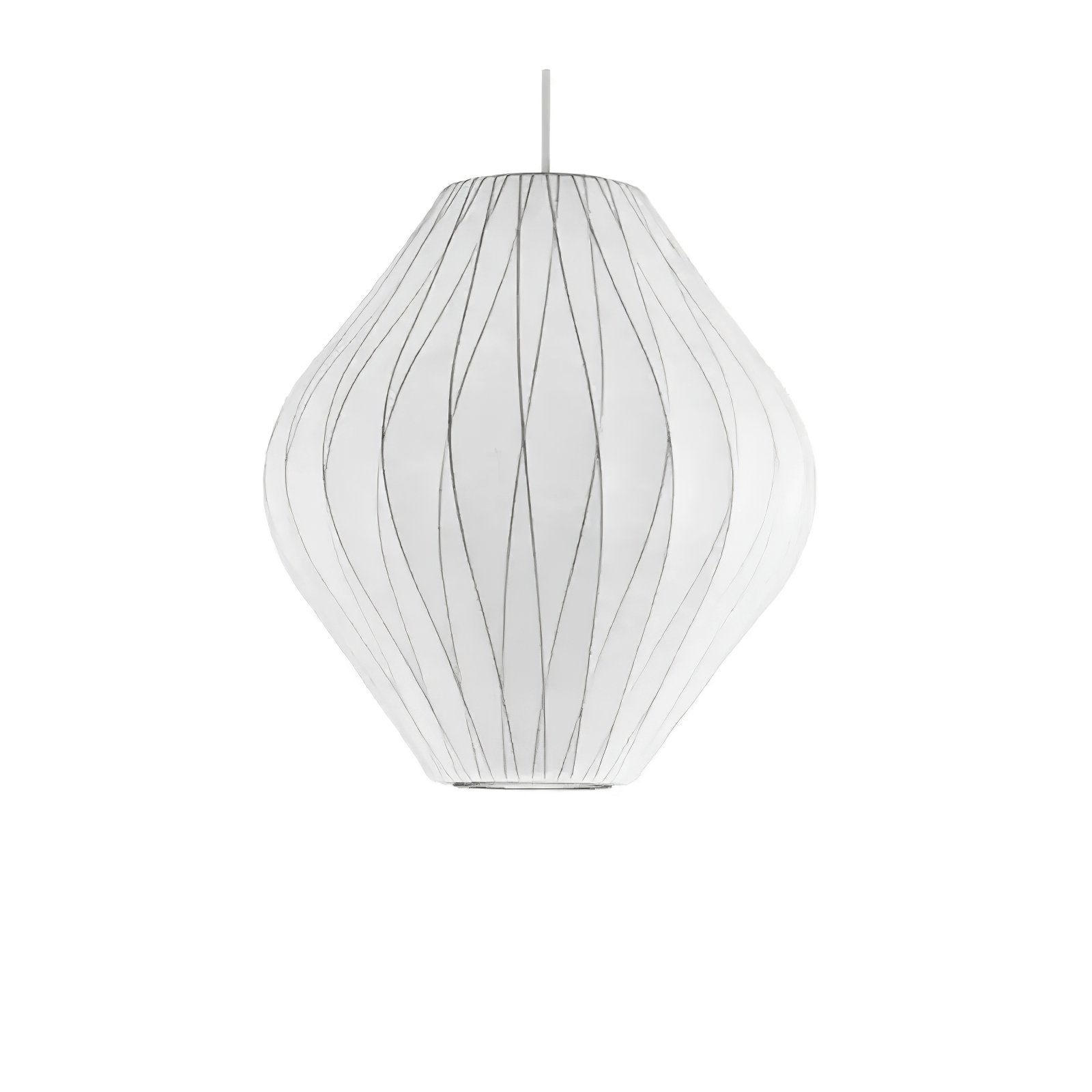 Bubble pendant light detail showing silk shade and wire lattice