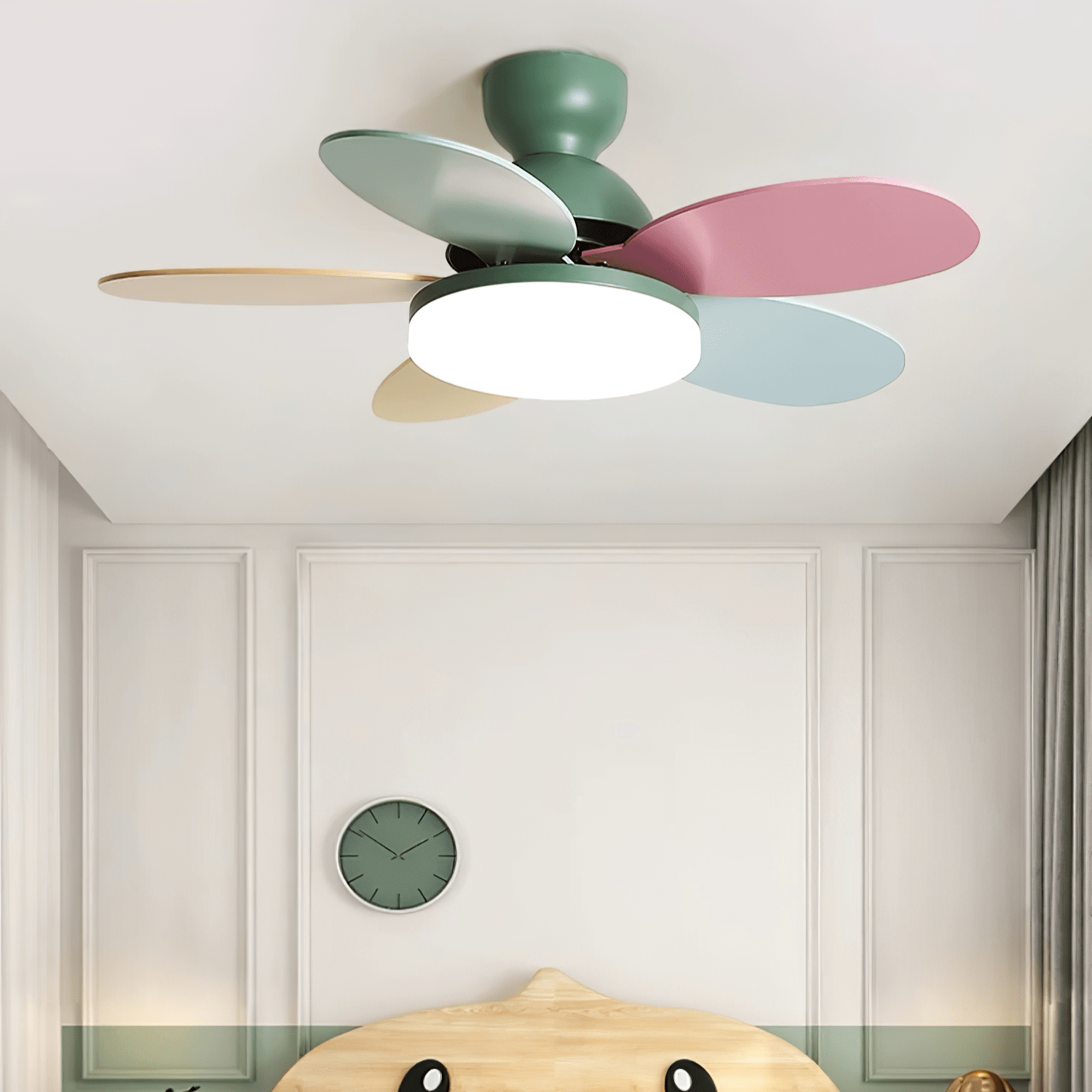 Liora Kids' Wood-Blade Ceiling Fan With Integrated LED, Multicolor