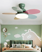 Close-up of wooden ceiling fan blade mounting hardware