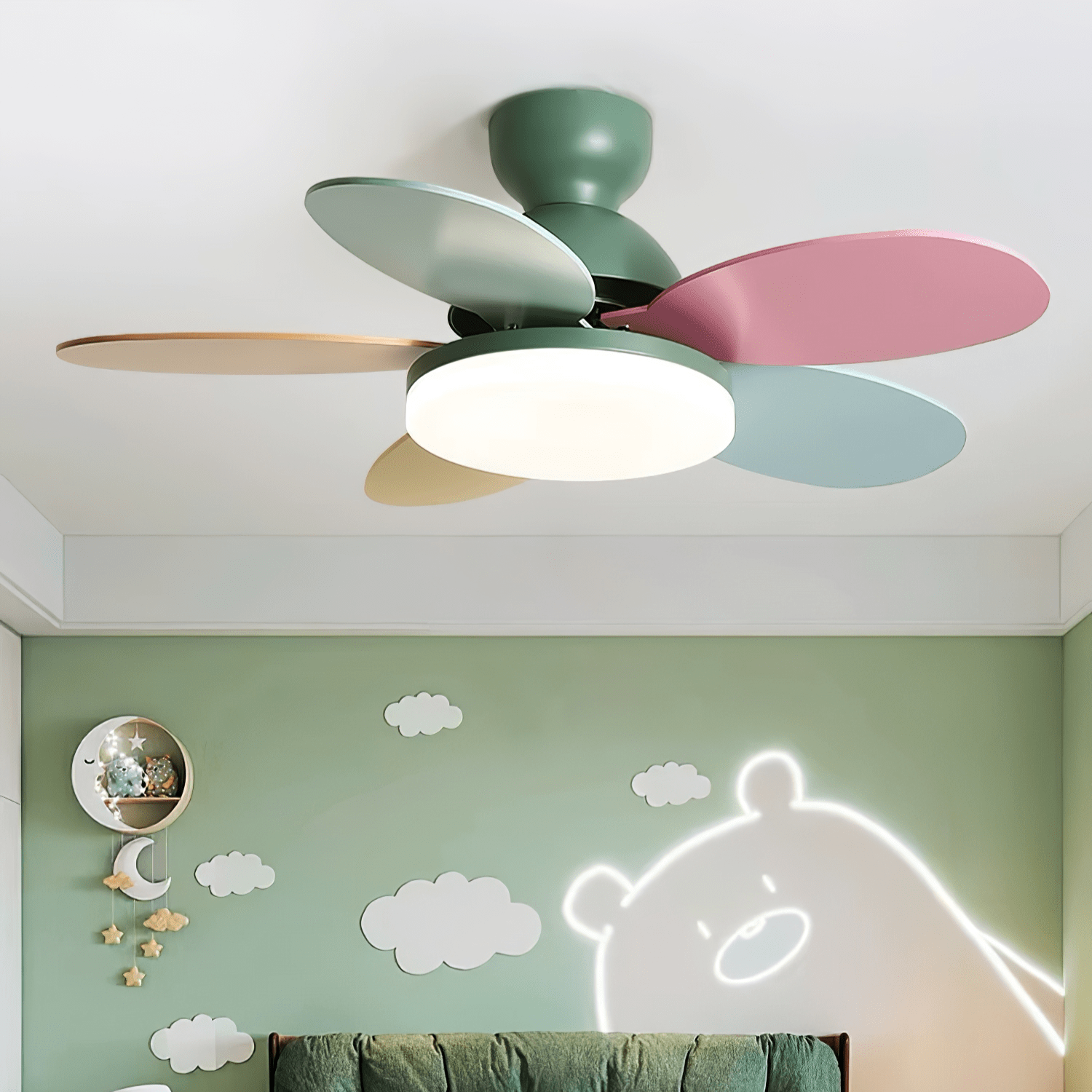 Liora Kids' Wood-Blade Ceiling Fan With Integrated LED, Multicolor