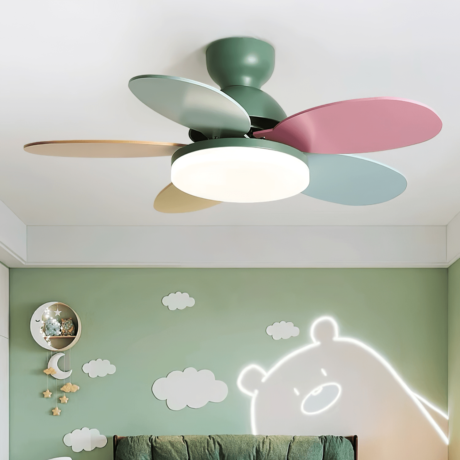 Liora Kids' Wood-Blade Ceiling Fan With Integrated LED, Multicolor