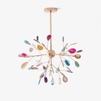 Natural agate chandelier glowing in a contemporary space