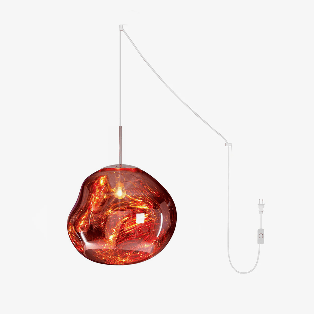 Plug-in swag pendant light with a molten mirror-effect shade