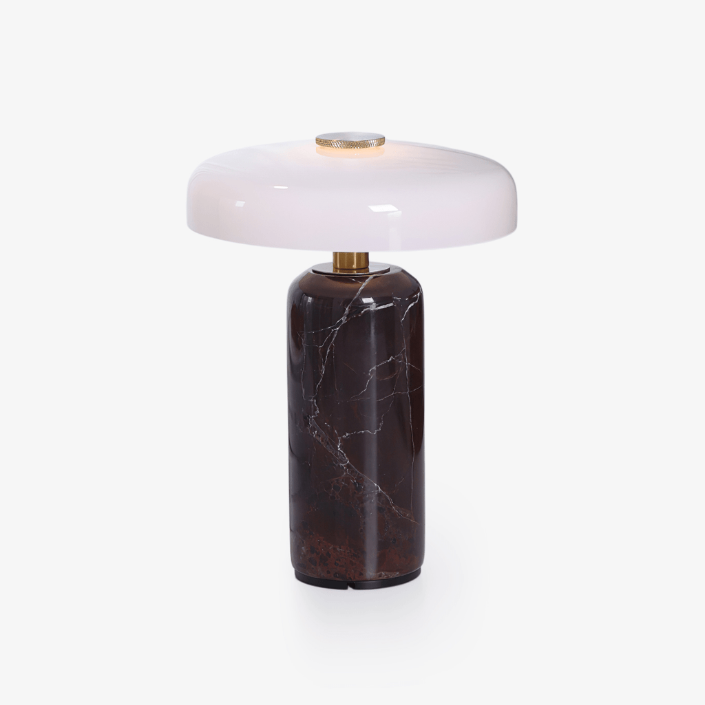 Table Lamp, Opaline Glass Shade, Marble Base, Cordless LED