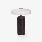 Table Lamp, Opaline Glass Shade, Marble Base, Cordless LED