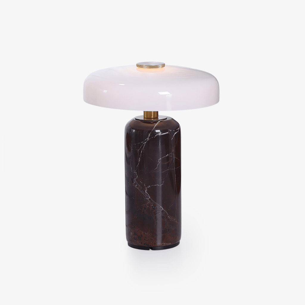 Table Lamp, Opaline Glass Shade, Marble Base, Cordless LED