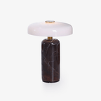 Table Lamp, Opaline Glass Shade, Marble Base, Cordless LED