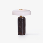 Cordless table lamp with marble base and brass accent