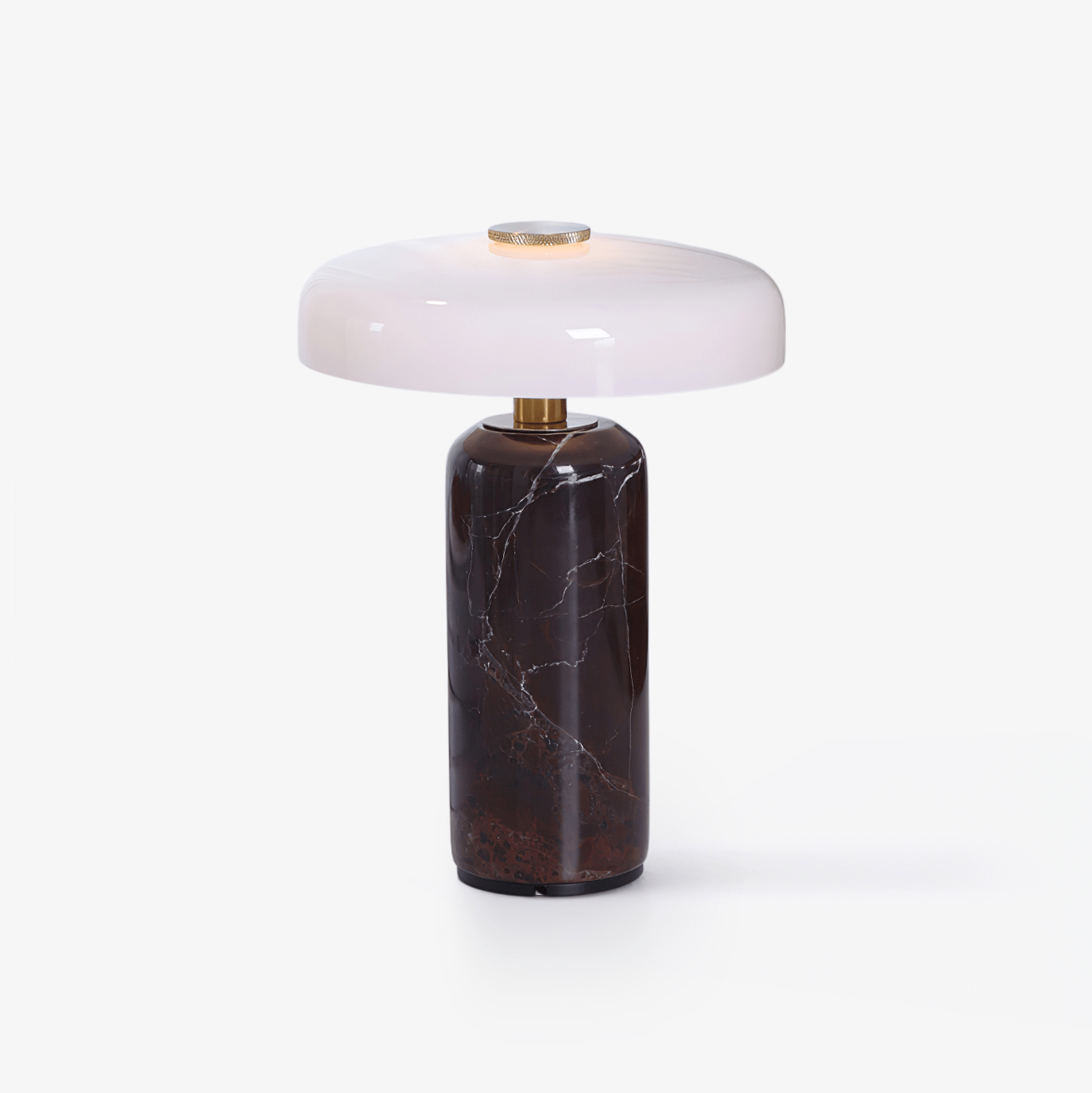 Cordless table lamp with marble base and brass accent