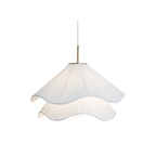 Ethereal Bloom pendant light lit, showing soft light through the blooming pleated fabric shade